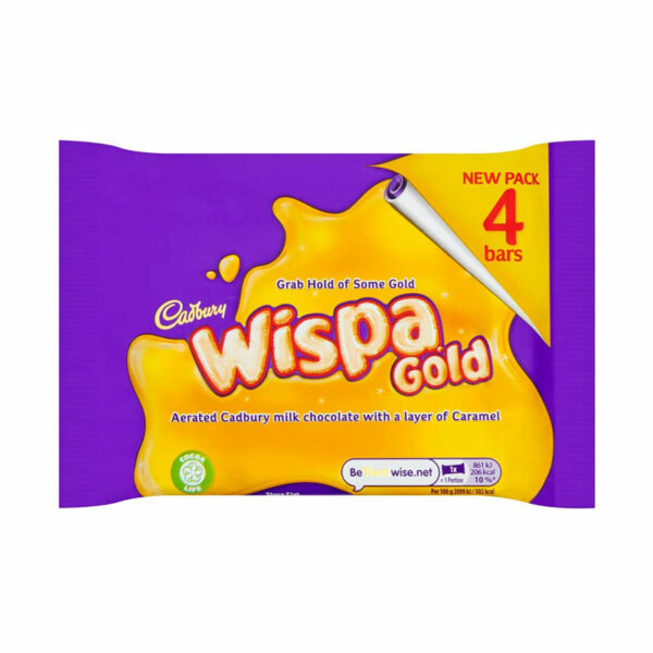 מארז 4 חטיפי שוקולד Cadbury Wispa Gold במילוי שכבות קרם קרמל